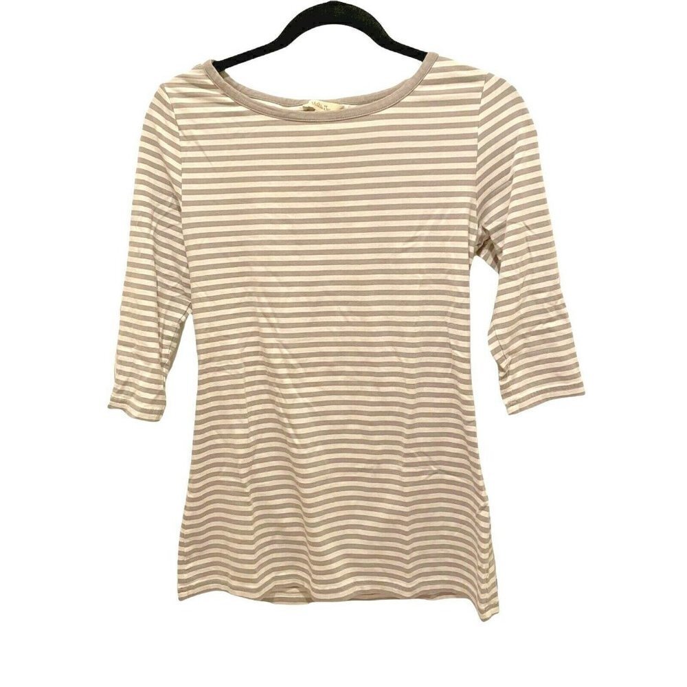 Matilda Jane Women Grey White Soft Knit Striped Shirt 3/4 Length Sleeve S